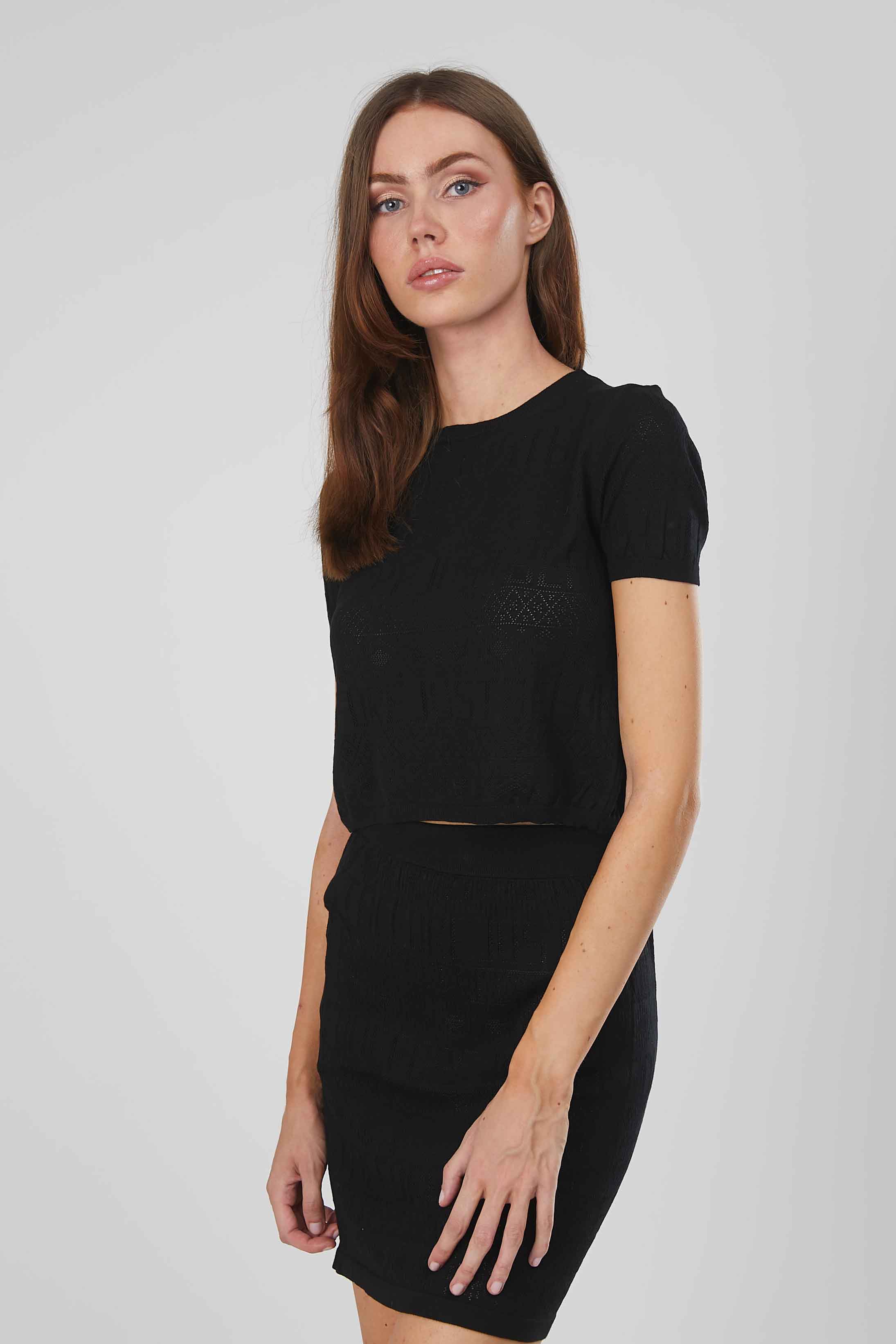 T-SHIRT IN MAGLIA TRAFORATA BLACK