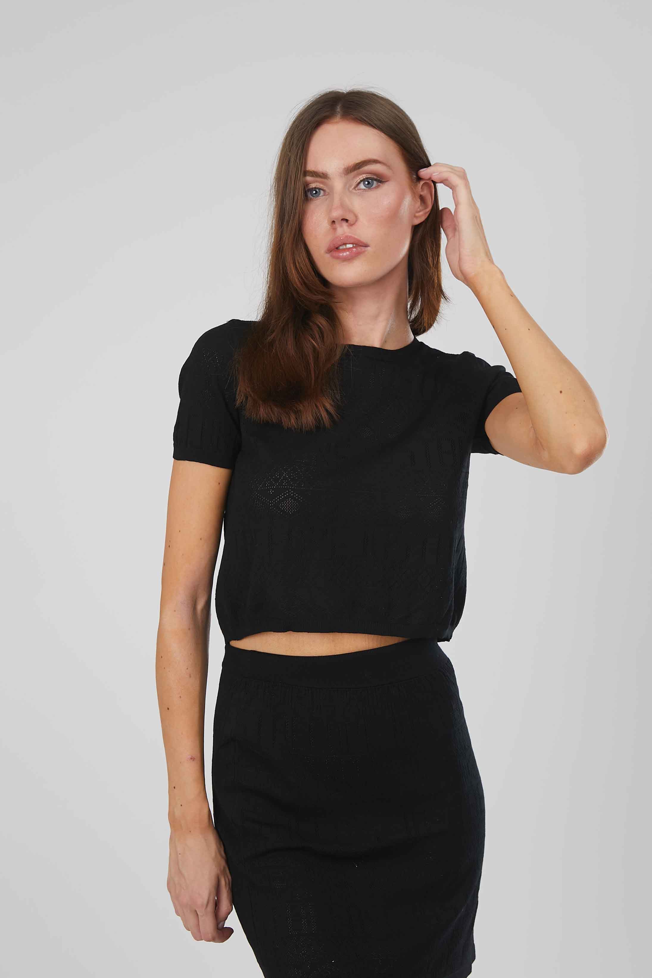 T-SHIRT IN MAGLIA TRAFORATA BLACK