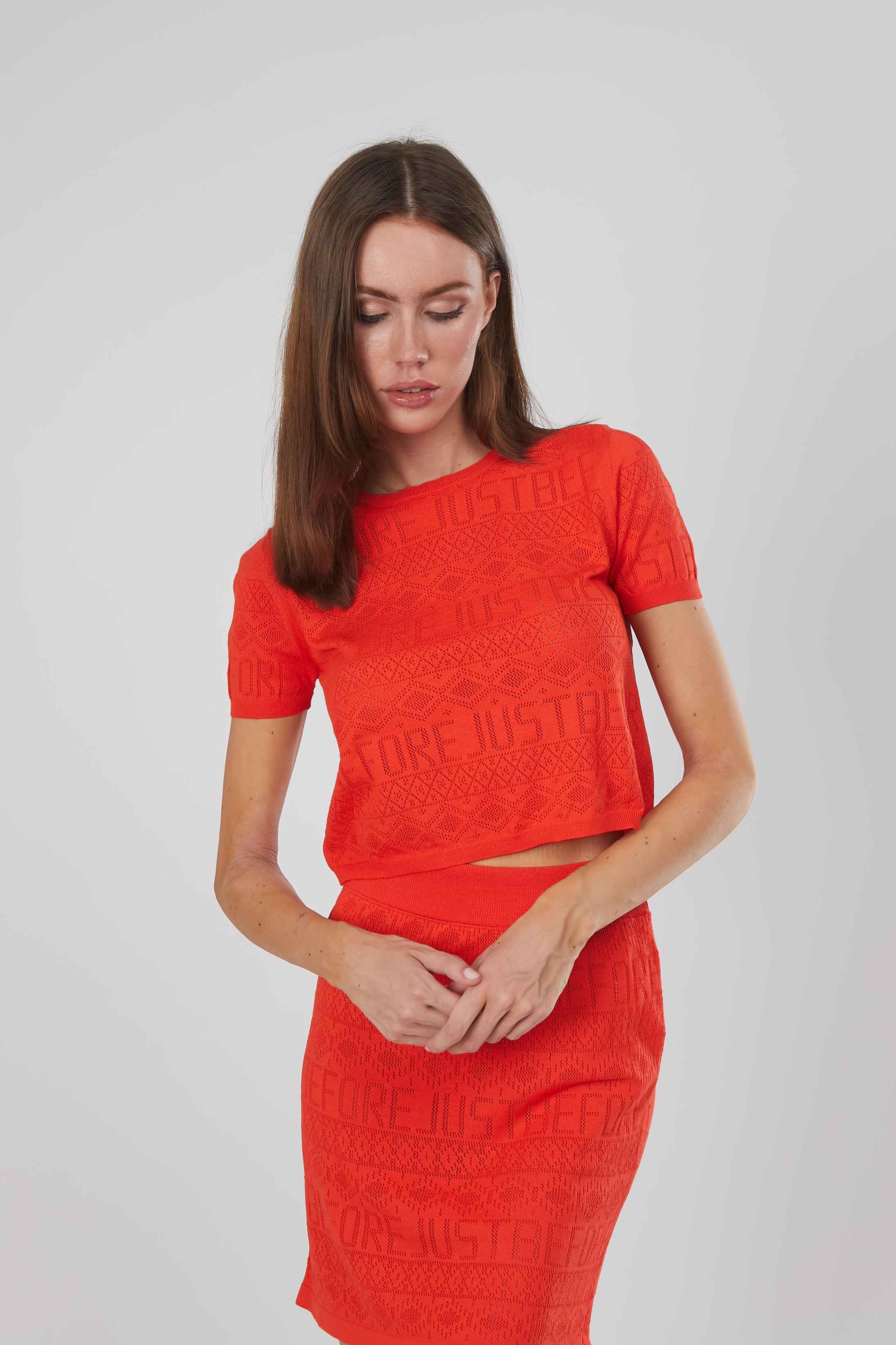 T-SHIRT IN MAGLIA TRAFORATA RED