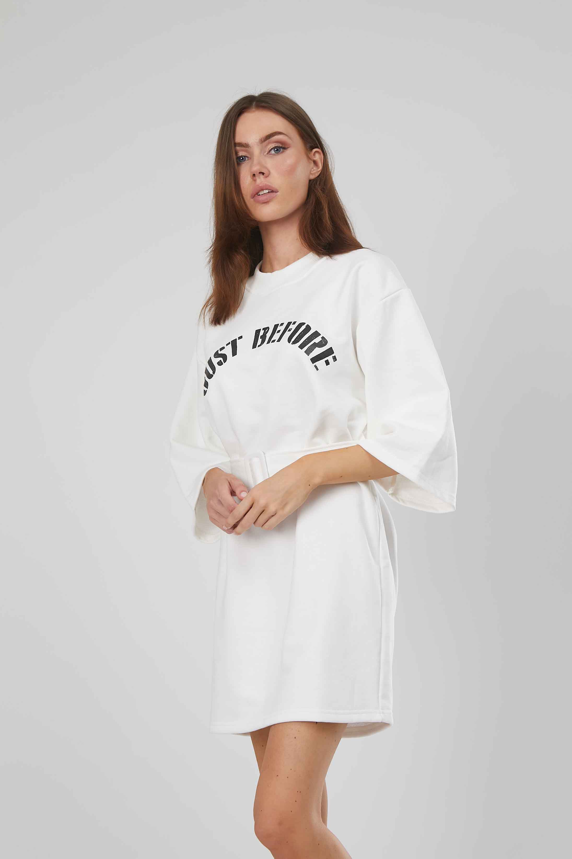 FELPA ABITO CON CINTURA WHITE