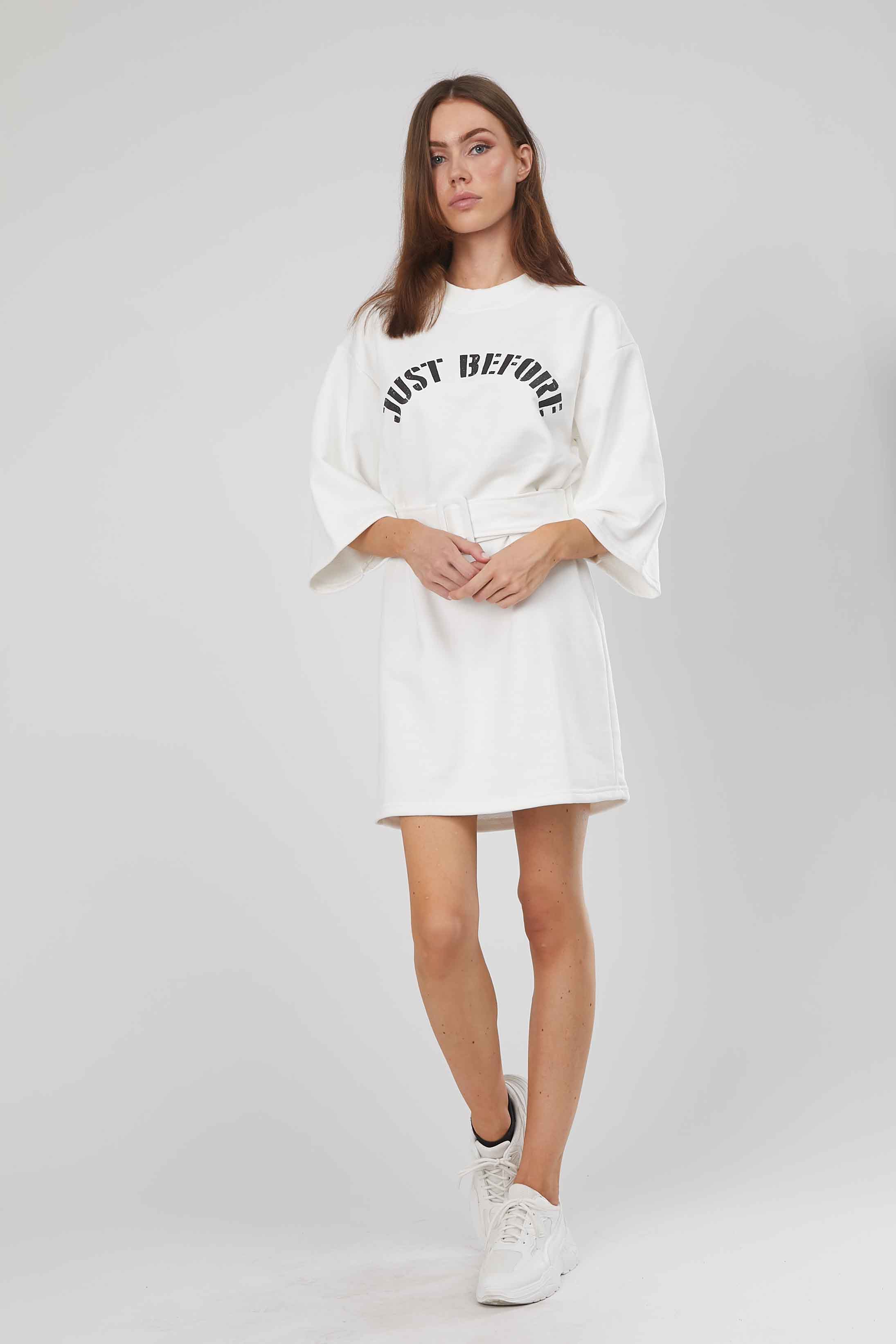 FELPA ABITO CON CINTURA WHITE