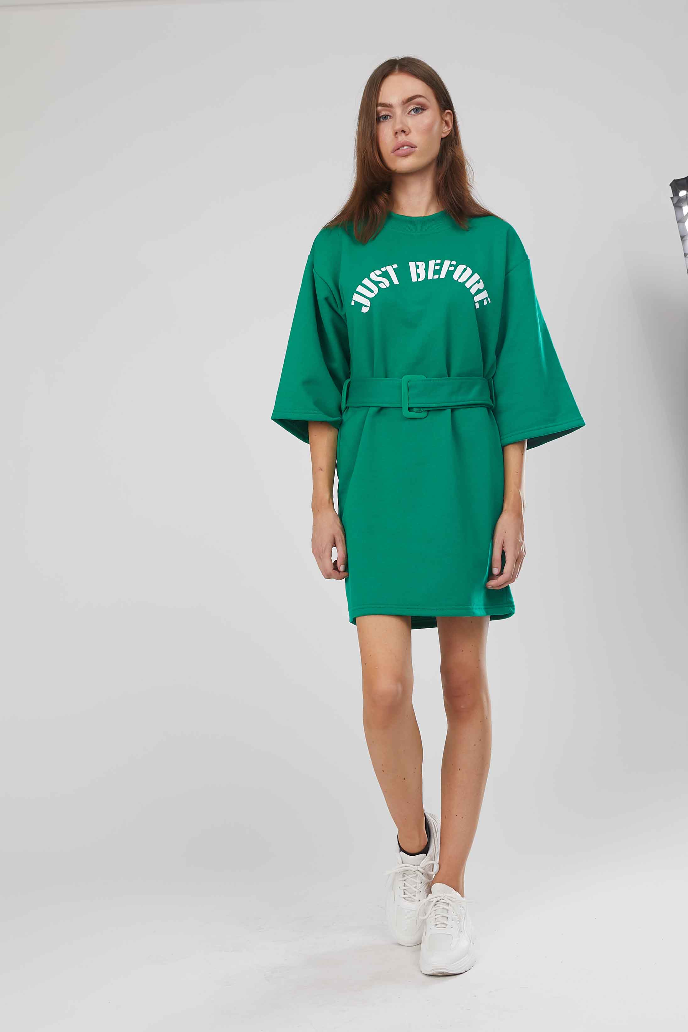 FELPA ABITO CON CINTURA GREEN