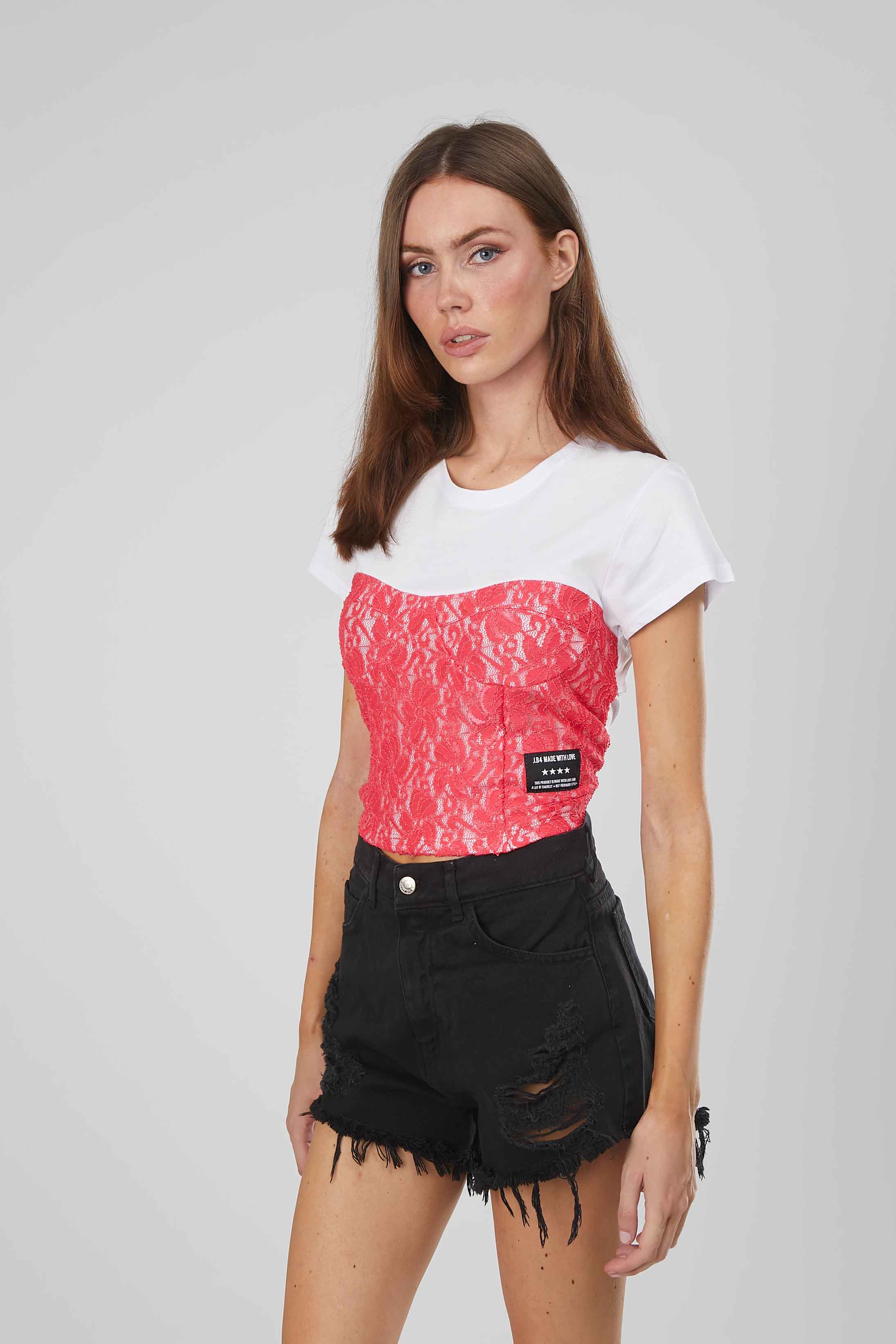 T-SHIRT CORPETTO PIZZO ROSA