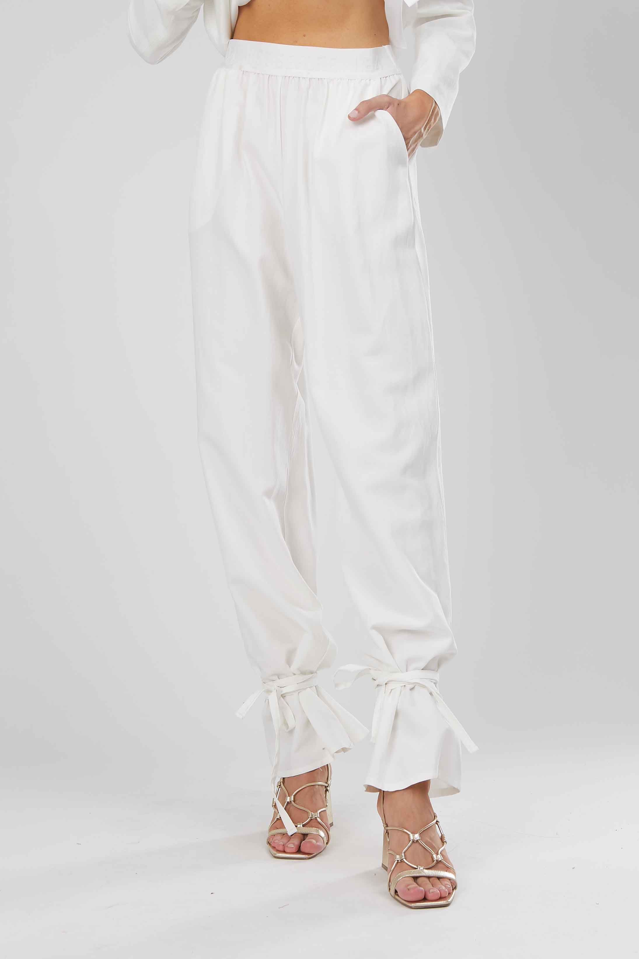 PANTALONI LINO BIANCHI LACCI