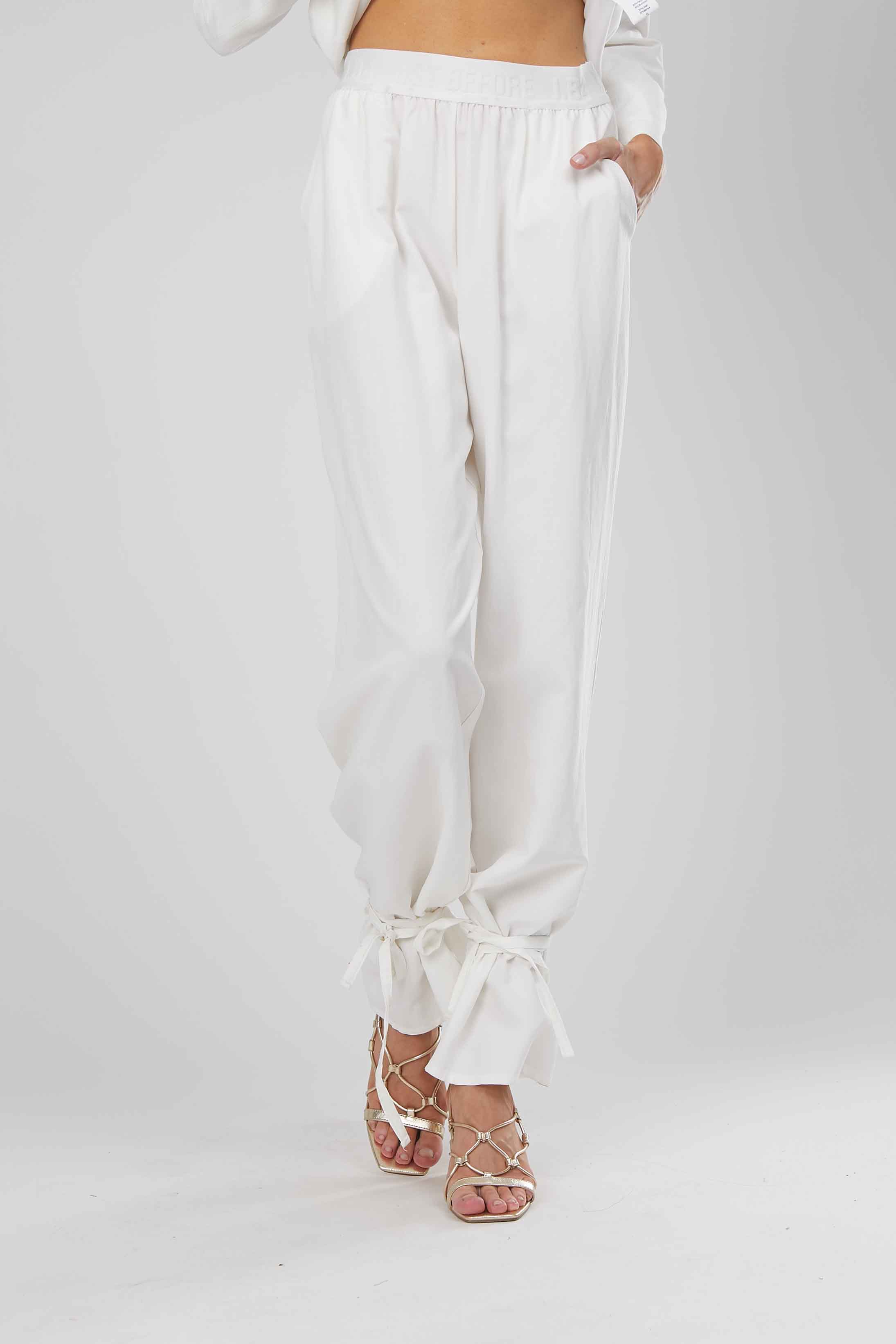 PANTALONI LINO BIANCHI LACCI