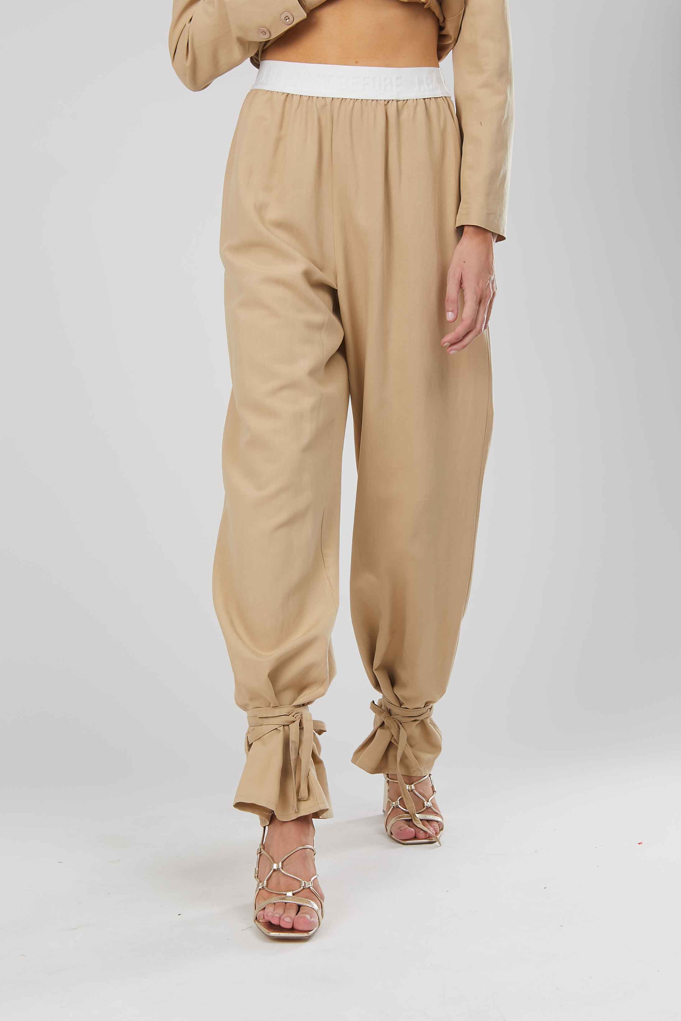PANTALONI LINO BEIGE LACCI