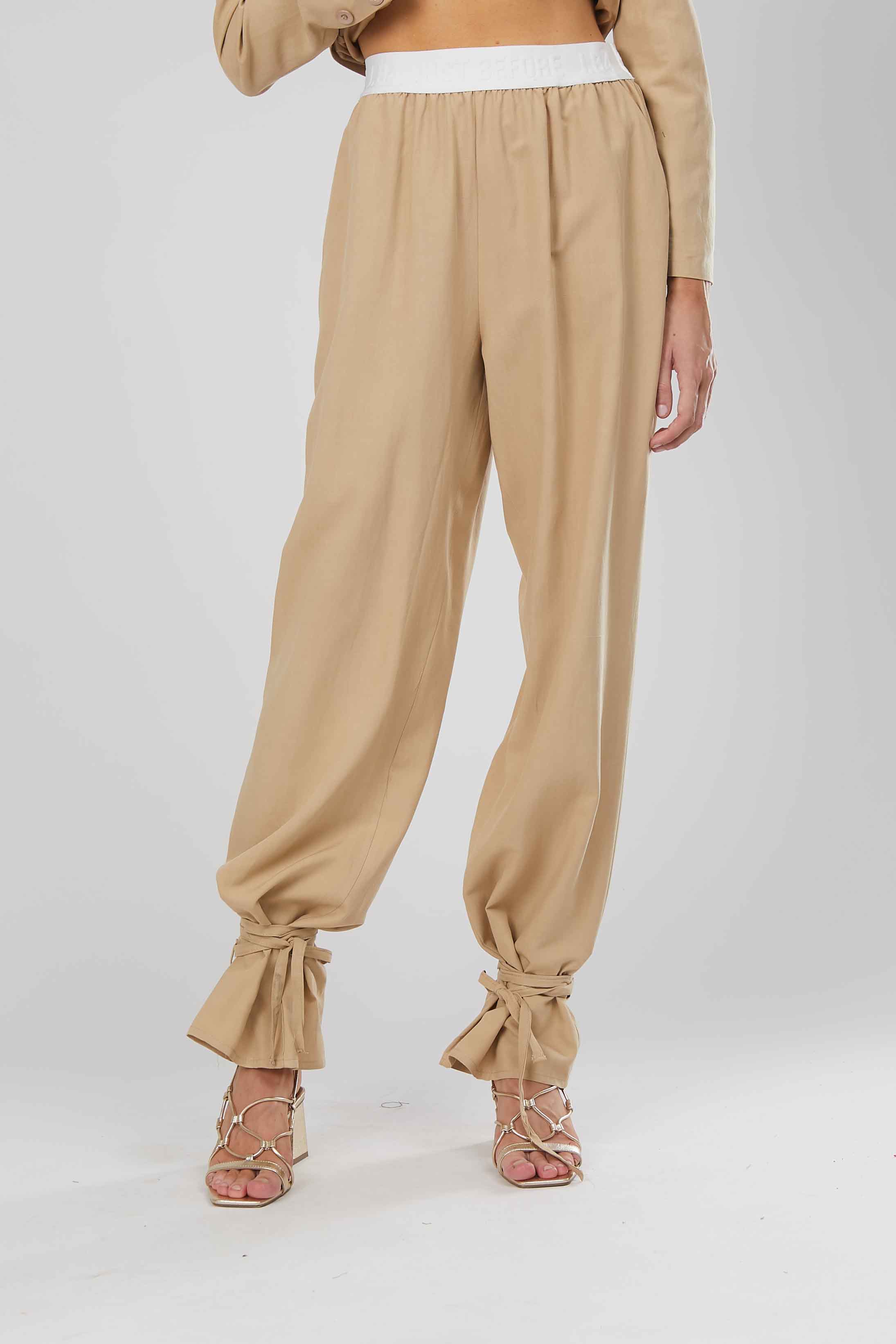 PANTALONI LINO BEIGE LACCI
