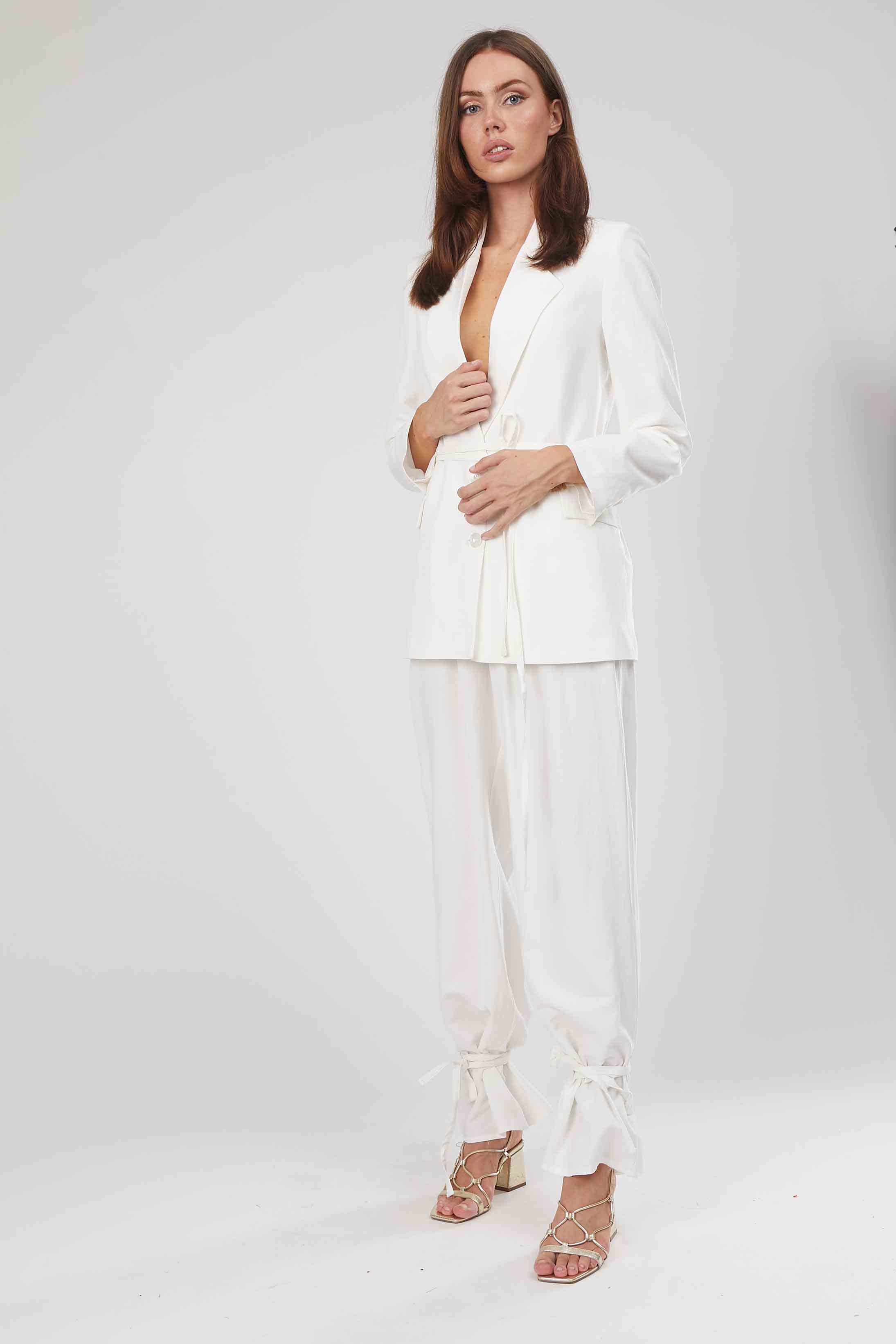 PANTALONI LINO BIANCHI LACCI