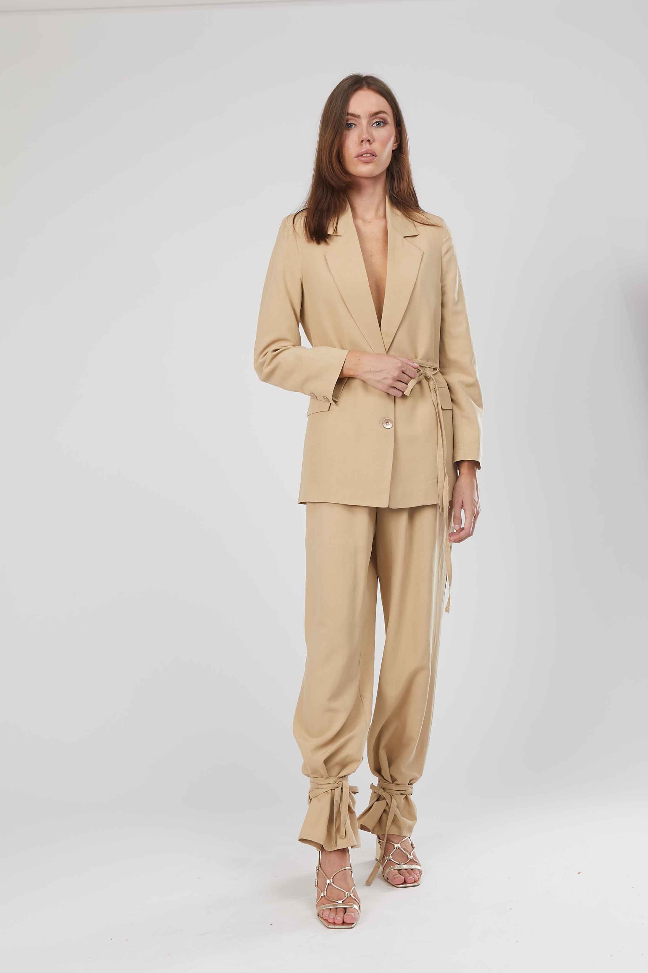 PANTALONI LINO BEIGE LACCI