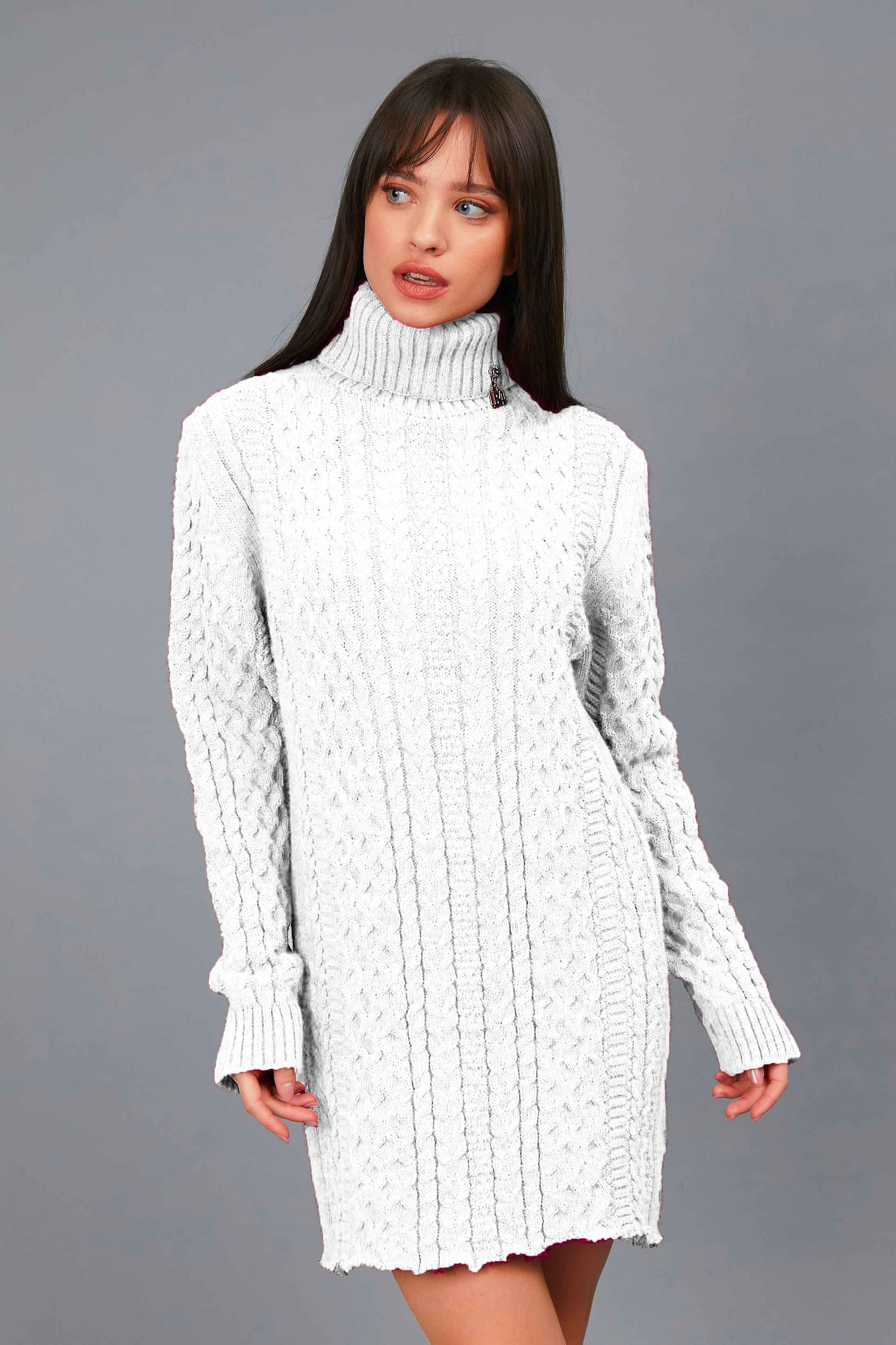 WHITE HIGH NECK SWEATER DRESS