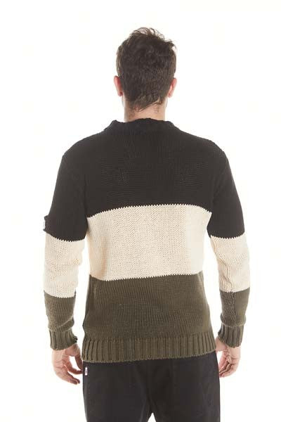 MAGLIONE COTONE INTRECCIATO NERO PANNA VERDE