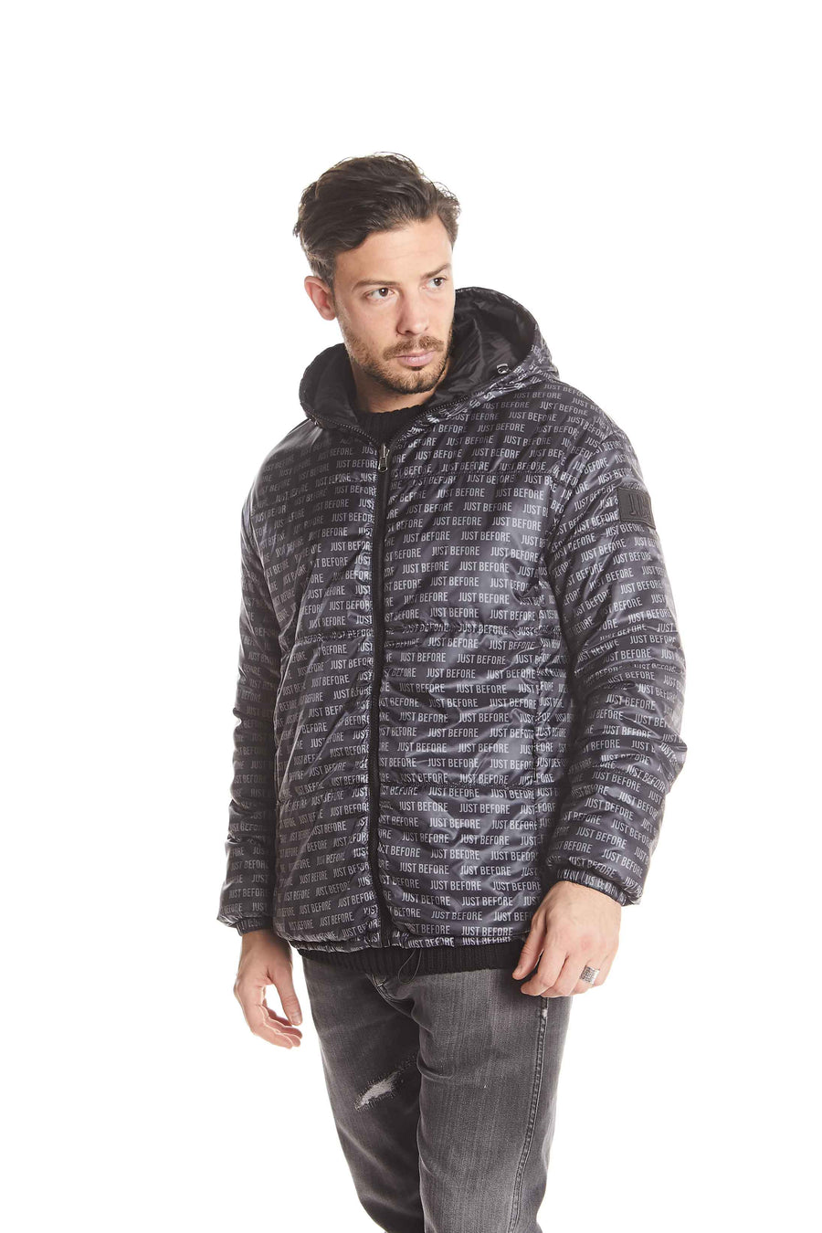 DOUBLE FACE LIGHT DOWN JACKET WITH BLACK LOGO