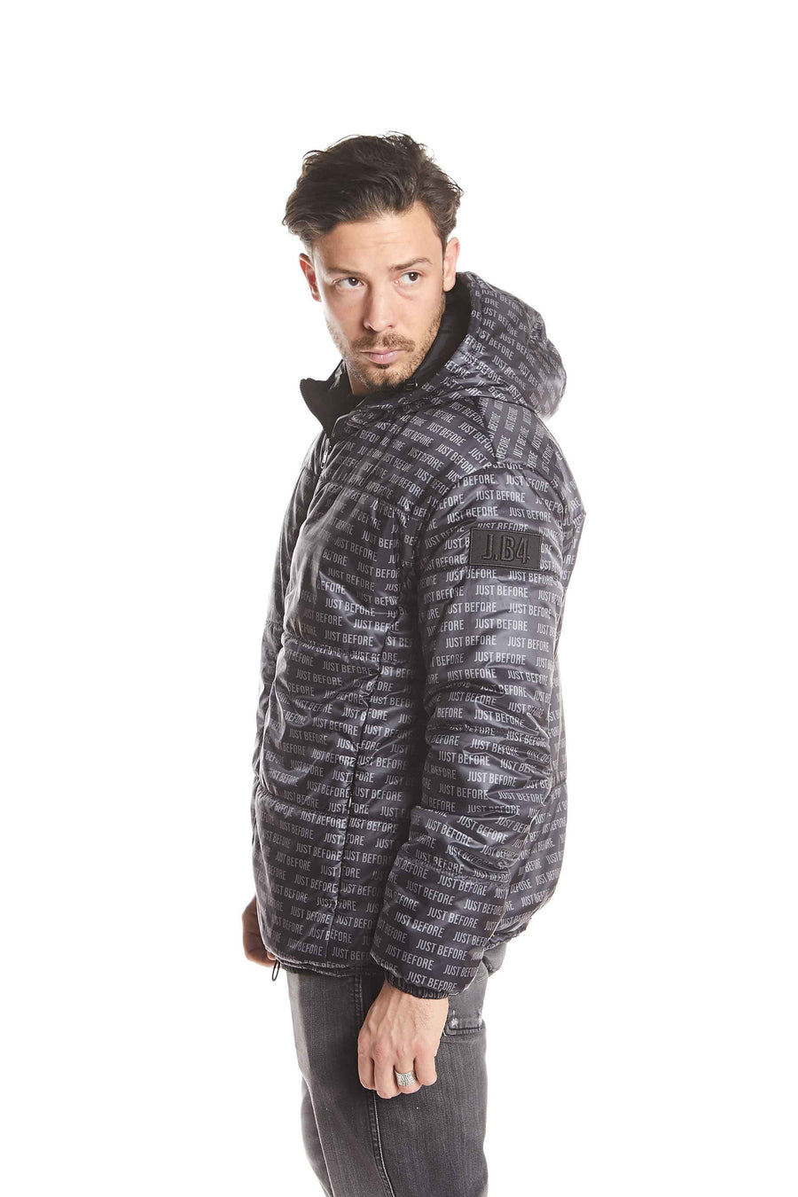 DOUBLE FACE LIGHT DOWN JACKET WITH BLACK LOGO