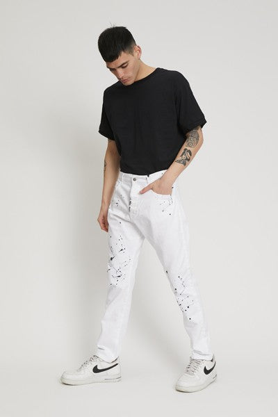 WHITE STAINED DENIM TROUSERS