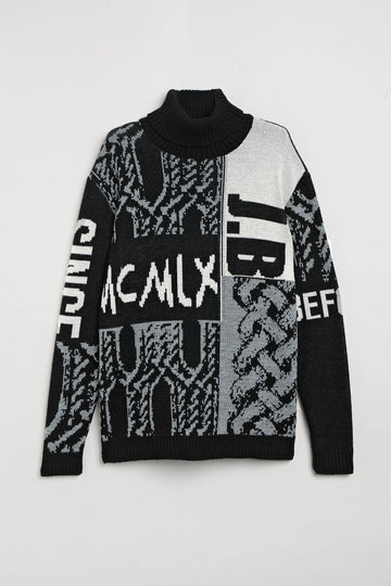 SWEATER WITH BLACK PATCHWORK DESIGN