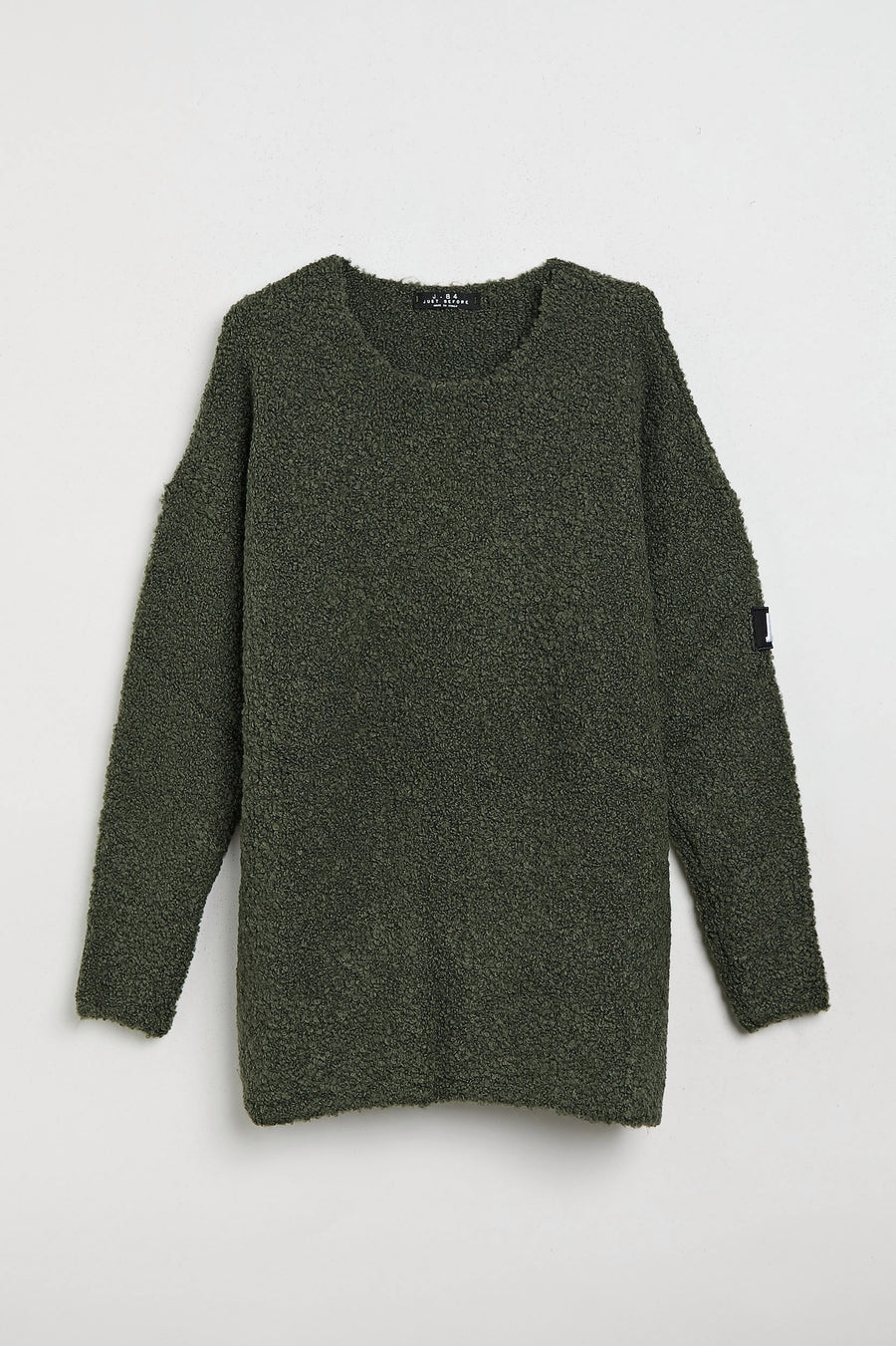 BOUCLE 'SWEATER WITH MILITARY GREEN PATCH
