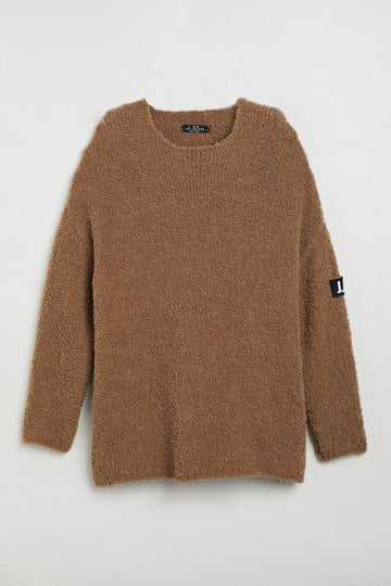 BOUCLE 'SWEATER WITH CAMEL PATCH