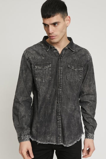 BLACK BANDANA PATCH DENIM SHIRT