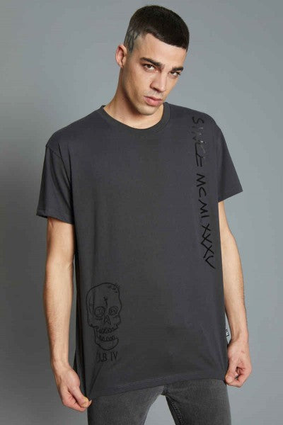 T-SHIRT CON RICAMO SKULL GRIGIA