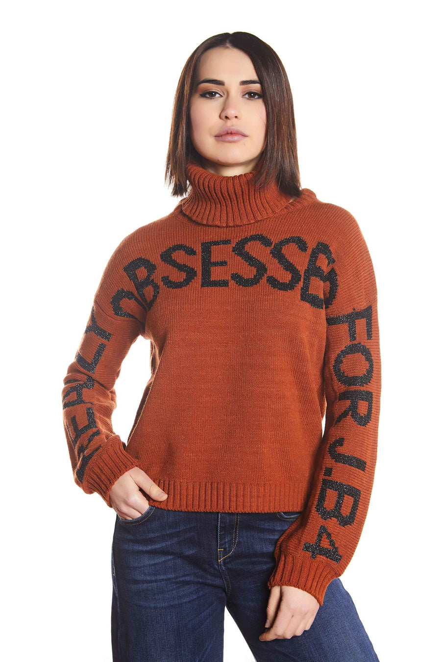 REALLY OBSESSED LUREX SWEATER BURNT BROWN