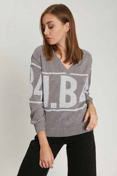 MAGLIONE LOGO INTARSIATO LUREX ARGENTO