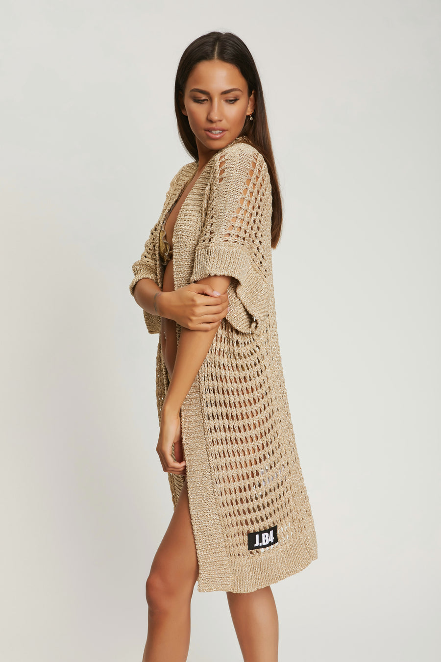 DUSTER NET IN GOLD LUREX KNIT