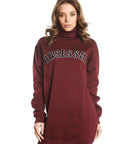 FLEECE DRESS WITH BURGUNDY MOUTH PATCH