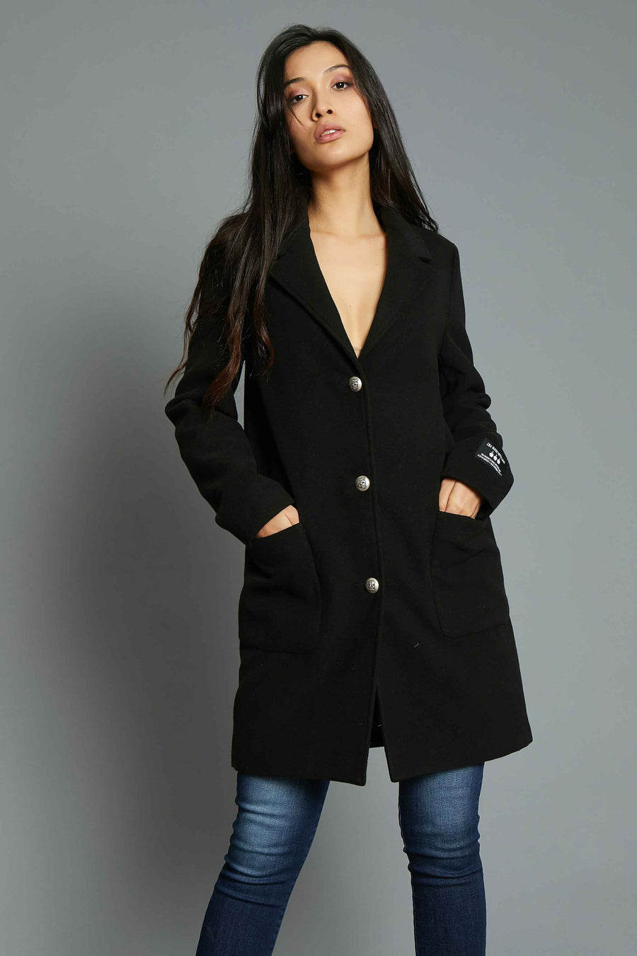 CAPPOTTO IN PANNO CON MARTINGALA NERO