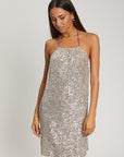 AMERICAN NECK DRESS IN SILVER SEQUINS