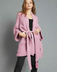 KNIT CARDIGAN WITH BRAID AND FUCHSIA PINK BELT