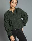 MILITARY GREEN ZIP SWEATER WITH WRAPS ON THE SLEEVES