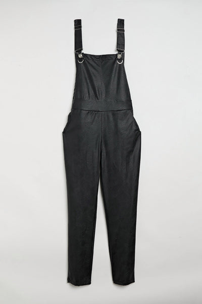 DUNGAREES IN BLACK FAUX LEATHER